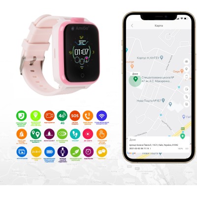 Дитячий смарт-годинник с видеозвонком AmiGo GO006 GPS 4G WIFI Pink