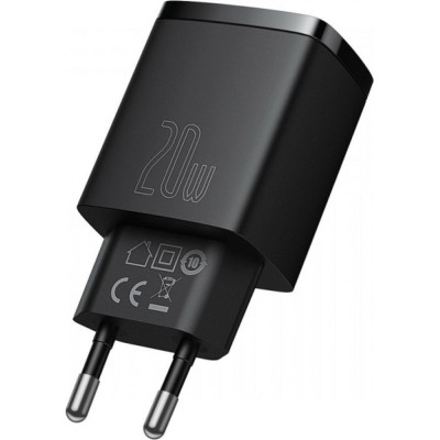 Зарядний Пристрій Baseus 1USB + Type-C Compact Quick Charger 20W (CCXJ-B01) Black