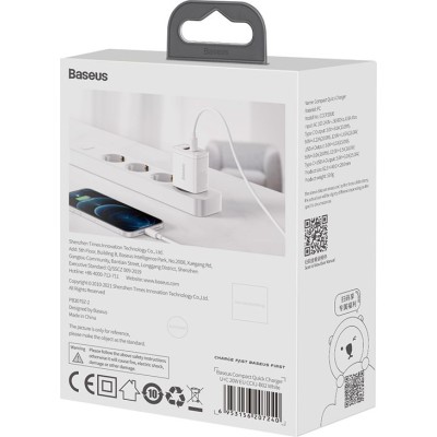 Зарядний Пристрій Baseus 1USB + Type-C Compact Quick Charger 20W (CCXJ-B02) White