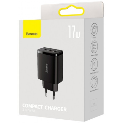 Зарядний Пристрій Baseus Compact 17W (3USB) (CCXJ020101) Black