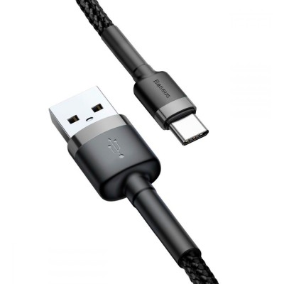 Кабель Baseus Cafule Type-C 3A (1m) (CATKLF-BG1) (gray/black)