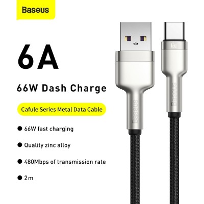 Кабель Baseus Cafule Type-C 66W (CAKF000201) Black 2m Кабель Baseus Cafule Type-C 66W (CAKF000201) Black 2m