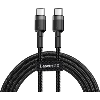 Кабель Baseus Cafule Type-C to Type-C PD2.0 (20V 3A) 1m (CATKLF-GG1) Grey\Black