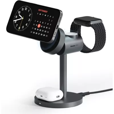 Бездротовий зарядний пристрій Aukey MagFusion 3-in-1 15W Qi2 (LC-MC311) сірий