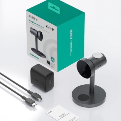 Бездротовий зарядний пристрій Aukey MagFusion 3-in-1 15W Qi2 (LC-MC311) сірий