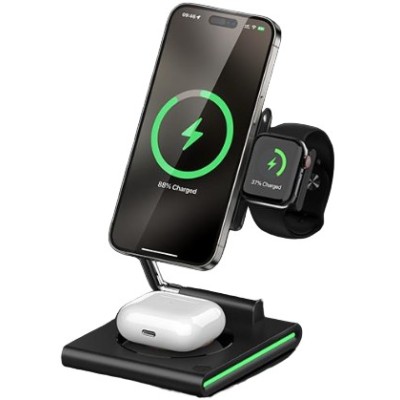 Бездротовий зарядний пристрій MAXCO 3in1 15W WirelessCharger (MW07) чорн.