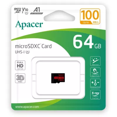 Карта пам'яті Apacer microSDXC UHS-I 64GB R100 V10 A1 (AP64GMCSX10UB-RA)