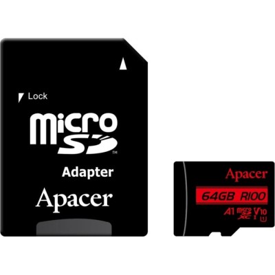Карта пам'яті Apacer microSDXC UHS-I 64GB R100 V10 A1 + SD adapter (AP64GMCSX10UB-R)