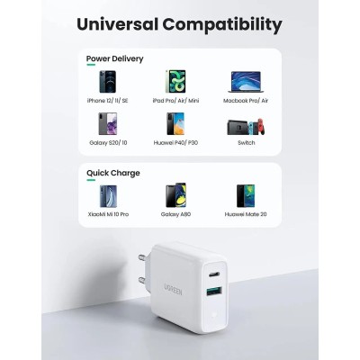 Мережевий Зарядний пристрій UGREEN CD170 USB+USB Type-C Wall Charger 36W 3A (60468) White Мережевий Зарядний пристрій UGREEN CD170 USB+USB Type-C Wall Charger 36W 3A (60468) White