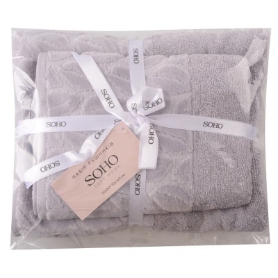 Текстиль банний SOHO Наб. руш. 50*90+70*140см бавовна 100% Leaves Light Gray