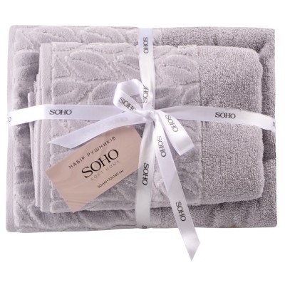 Текстиль банний SOHO Наб. руш. 50*90+70*140см бавовна 100% Leaves Light Gray