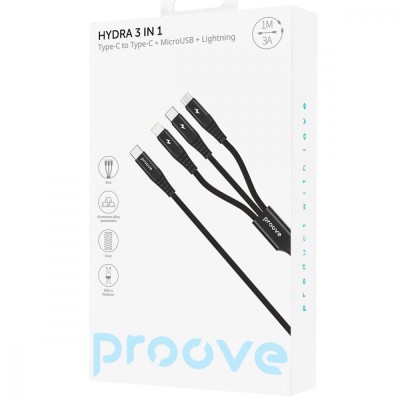 Кабель Proove Hydra 3 in1 Type-C + Micro USB + Lightning (1m) (CCHY15012101) black
