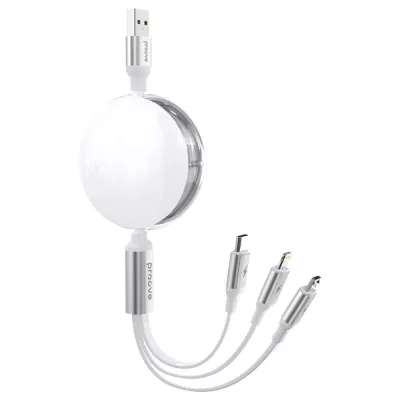 Кабель Proove Triple Sync 3 In1 Type-C + Micro USB + Lightning (1.2m) (CCTS20001502) White