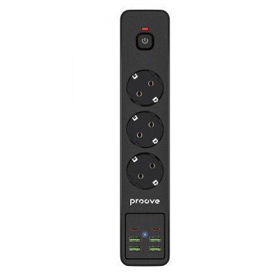 Мережевий Фільтр Proove Power Strip P-03 (3 розетки + 4 USB + 2 Type-C) 2М (PSP342420001) Black