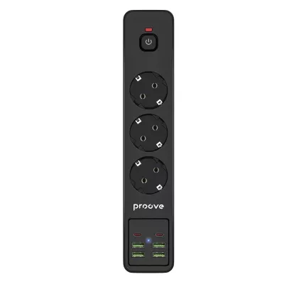Мережевий Фільтр Proove Power Strip P-03 (3 розетки + 4 USB + 2 Type-C) 2М (PSP342420001) Black