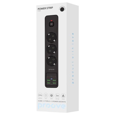 Мережевий Фільтр Proove Power Strip P-03 (3 розетки + 4 USB + 2 Type-C) 2М (PSP342420001) Black