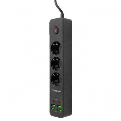 Мережевий Фільтр Proove Power Strip P-03 (3 розетки + 4 USB + 2 Type-C) 2М (PSP342420001) Black