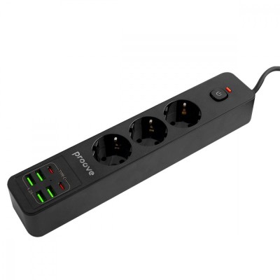 Мережевий Фільтр Proove Power Strip P-03 (3 розетки + 4 USB + 2 Type-C) 2М (PSP342420001) Black