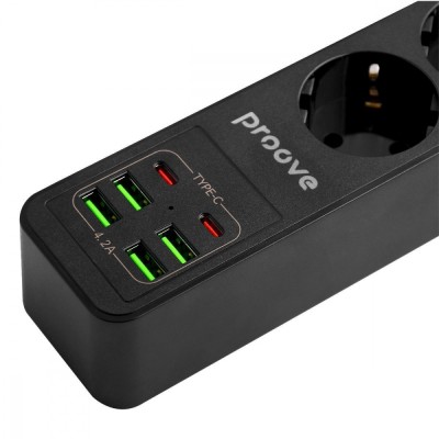 Мережевий Фільтр Proove Power Strip P-03 (3 розетки + 4 USB + 2 Type-C) 2М (PSP342420001) Black