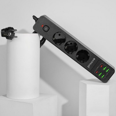 Мережевий Фільтр Proove Power Strip P-03 (3 розетки + 4 USB + 2 Type-C) 2М (PSP342420001) Black