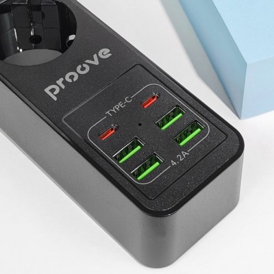 Мережевий Фільтр Proove Power Strip P-03 (3 розетки + 4 USB + 2 Type-C) 2М (PSP342420001) Black