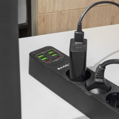 Мережевий Фільтр Proove Power Strip P-03 (3 розетки + 4 USB + 2 Type-C) 2М (PSP342420001) Black