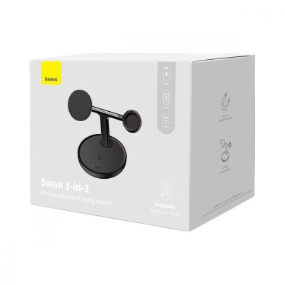 Бездротовий зарядний пристрій Baseus Swan 3-in-1 Wireless Magnetic Charging Bracket 20W (WXTE000101) Black