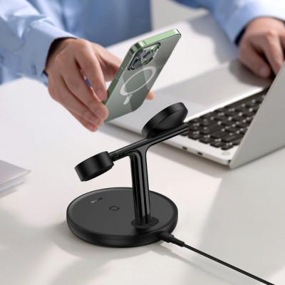 Бездротовий зарядний пристрій Baseus Swan 3-in-1 Wireless Magnetic Charging Bracket 20W (WXTE000101) Black