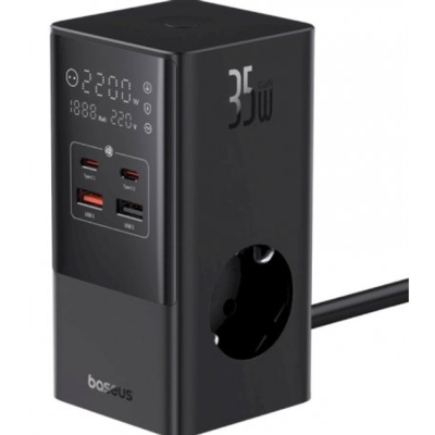 Зарядний Пристрій Baseus Power Combo Cube Power Strip 3xAC+2xUSB+2xType-C 30W (1.5m) (E00023606113-00) Black