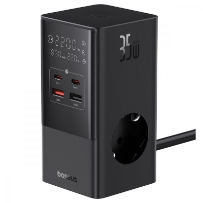 Зарядний Пристрій Baseus Power Combo Cube Power Strip 3xAC+2xUSB+2xType-C 30W (1.5m) (E00023606113-00) Black