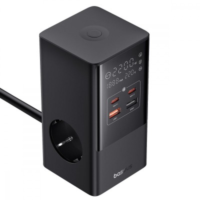 Зарядний Пристрій Baseus Power Combo Cube Power Strip 3xAC+2xUSB+2xType-C 30W (1.5m) (E00023606113-00) Black