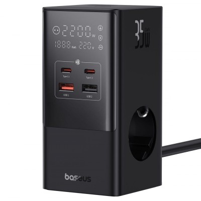 Зарядний Пристрій Baseus Power Combo Cube Power Strip 3xAC+2xUSB+2xType-C 30W (1.5m) (E00023606113-00) Black