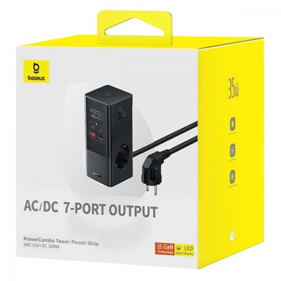 Зарядний Пристрій Baseus Power Combo Cube Power Strip 3xAC+2xUSB+2xType-C 30W (1.5m) (E00023606113-00) Black