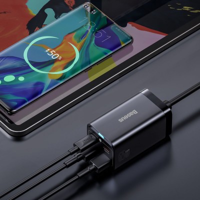 Зарядний Пристрій Baseus GaN3 Pro 65W (2 Type-C + 2 USB) + Cable Type-C to Type-C 100W (1m) (CCGP040101) Black