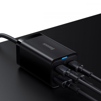 Зарядний Пристрій Baseus GaN3 Pro 65W (2 Type-C + 2 USB) + Cable Type-C to Type-C 100W (1m) (CCGP040101) Black