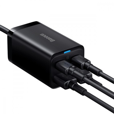 Зарядний Пристрій Baseus GaN3 Pro 65W (2 Type-C + 2 USB) + Cable Type-C to Type-C 100W (1m) (CCGP040101) Black