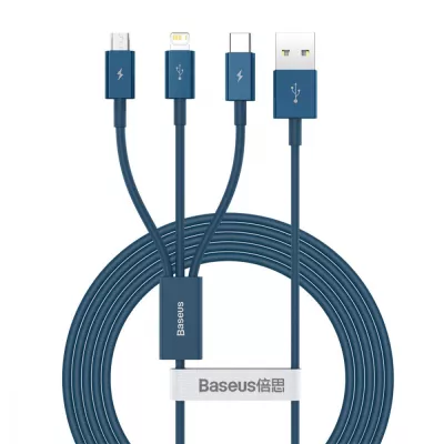 Кабель Baseus Superior Series Fast Charging 3-in-1 (Micro USB+Lightning+Type-C) 3.5A (1.5m) (CAMLTYS-03) Blue