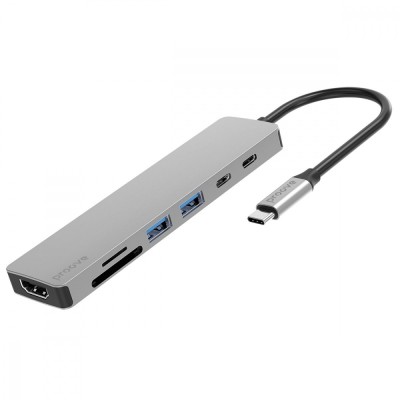 Type-C-Хаб Proove Iron Link 7 in 1 (2*Type-C + 2*USB3.0 + HDMI + SD/TF) (HBIL00222004) Silver