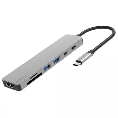 Type-C-Хаб Proove Iron Link 7 in 1 (2*Type-C + 2*USB3.0 + HDMI + SD/TF) (HBIL00222004) Silver