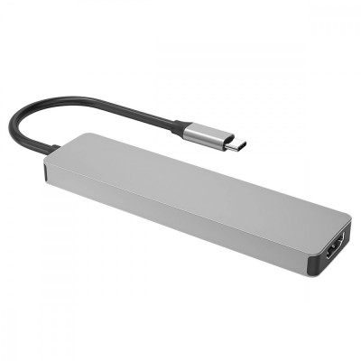 Type-C-Хаб Proove Iron Link 7 in 1 (2*Type-C + 2*USB3.0 + HDMI + SD/TF) (HBIL00222004) Silver