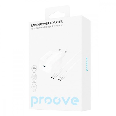 Зарядний Пристрій Proove Rapid 30W (Type-C) + Кабель Type-C to Type-C (WCRP30012202) White