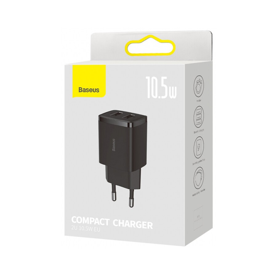 Зарядний Пристрій Baseus Compact Charger 2U 10.5W (CCXJ010201) Black Зарядний Пристрій Baseus Compact Charger 2U 10.5W (CCXJ010201) Black