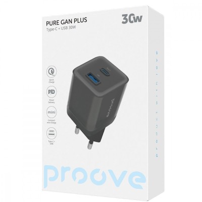 Зарядний Пристрій Proove Pure GaN Plus 30W (Type-C + USB) (WCPU30111202) white