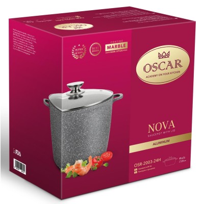 Каструля OSCAR NOVA алюмінієва висока 24 см (6.5 л) з кришкою (OSR-2003-24H) Каструля OSCAR NOVA алюмінієва висока 24 см (6.5 л) з кришкою (OSR-2003-24H)