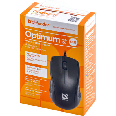 Миша DEFENDER Optimum MB-160 USB (чорна),1000 dpi, 3 кнопки