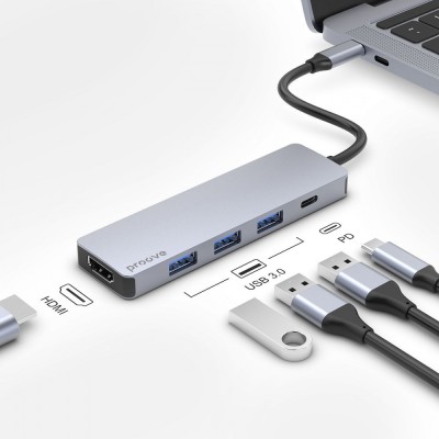 Type-C-Хаб Proove Iron Link 5 in 1 (3*USB3.0 + Tyce C + HDMI) (HBIL00010604) Silver
