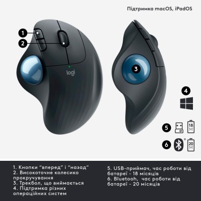 Маніпулятор миша бездротова LOGITECH ERGO M575 for Business - GRAPHITE - BT - EMEA-914 (910-006221)