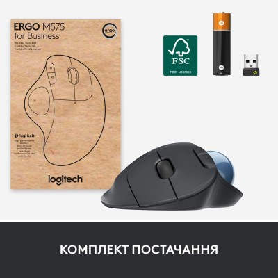 Маніпулятор миша бездротова LOGITECH ERGO M575 for Business - GRAPHITE - BT - EMEA-914 (910-006221)