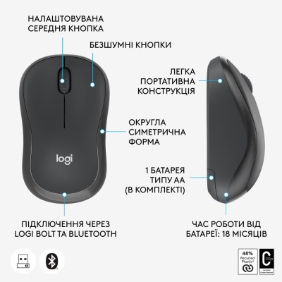 Маніпулятор миша бездротова LOGITECH M240 for Business - GRAPHITE - 2.4GHZ/BT (910-007182)