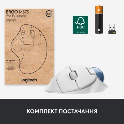 Маніпулятор миша бездротова LOGITECH TRACKBALL ERGO M575 FOR BUSINESS EMEA OFFWHITE (910-006438)